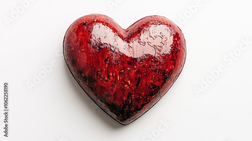 Red heart with textured surface on white background