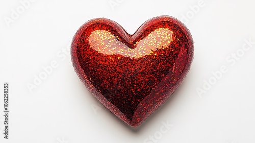 Red sparkling heart on white background