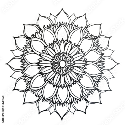 Mandala flower line art, abstract floral ornament