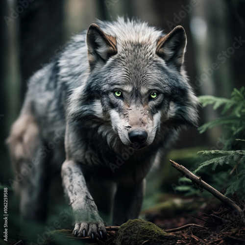 Green eyes wolf