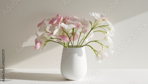 A beautiful vase filled with fresh pink and white flowers.