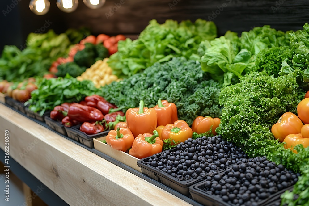Fresh and vibrant produce on display at a market stall Fresh and vibrant produce on display at a market stall