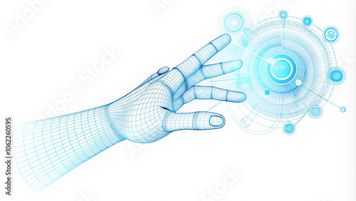 Hand pushing button on interface
