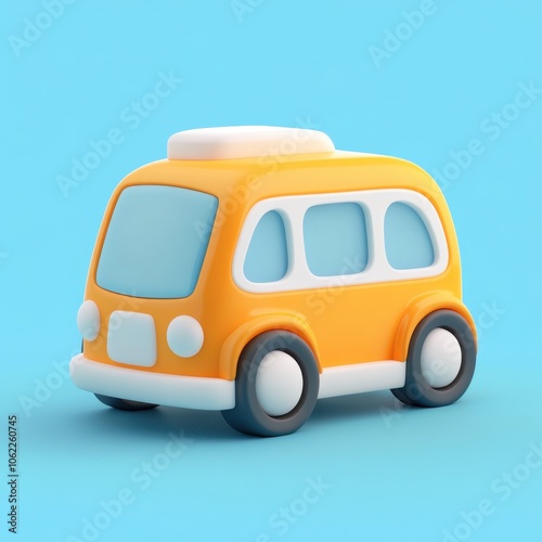 Playful and Cheerful Toy Camper Van on a Bright Blue Background