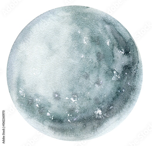 Watercolor Mercury planet on isolated transparent background, solar system PNG cut out illustration for kids school education about astrology. Hand painted space