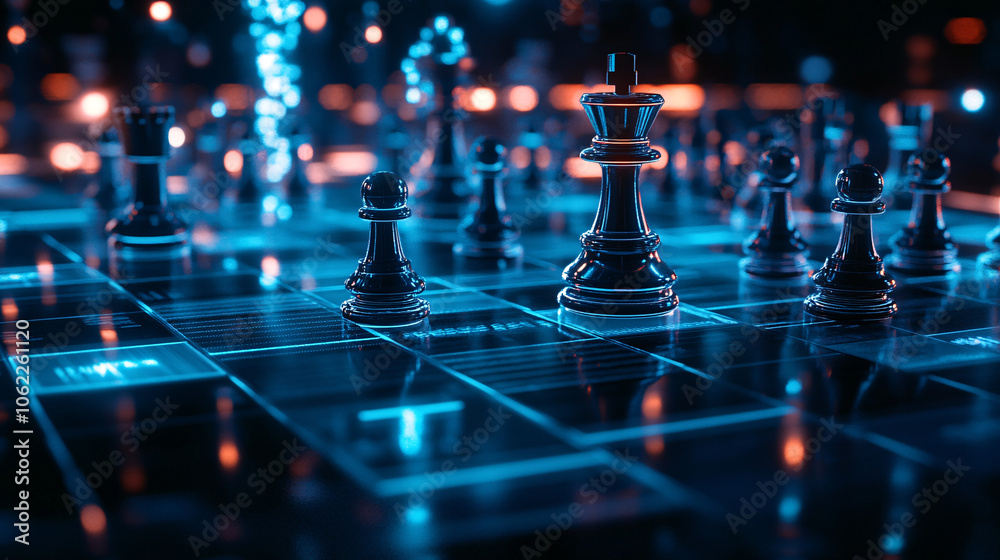 A stylized chessboard with futuristic pieces glowing, symbolizing strategic moves in a dynamic business environment, where adaptability is key. A stylized chessboard with futuristic pieces glowing, symbolizing strategic moves in a dynamic business environment, where adaptability is key.