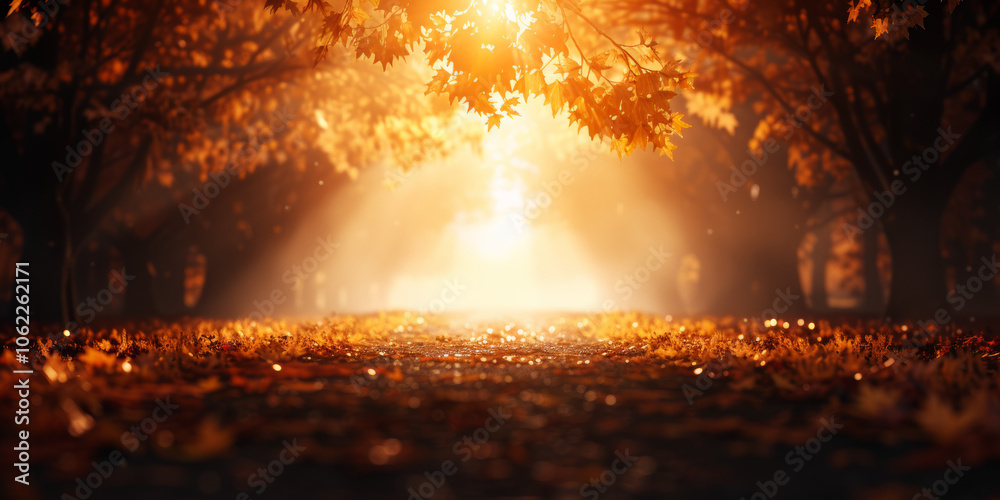 Golden leaves fall from a tree in a magical autumn forest. Golden leaves fall from a tree in a magical autumn forest.