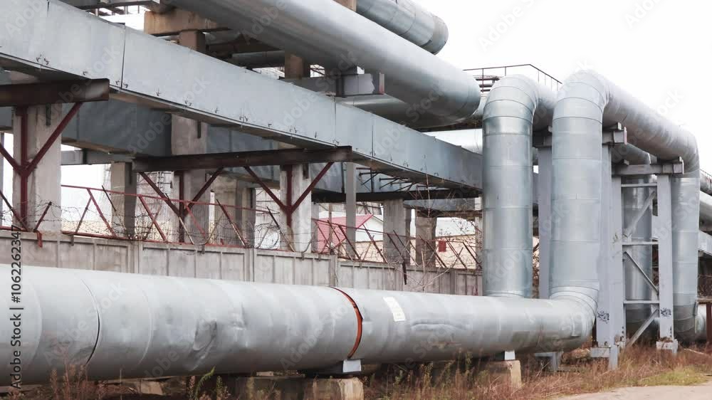 View of an industrial plant with pipes for pumping oil or other liquefied gases 4k View of an industrial plant with pipes for pumping oil or other liquefied gases 4k