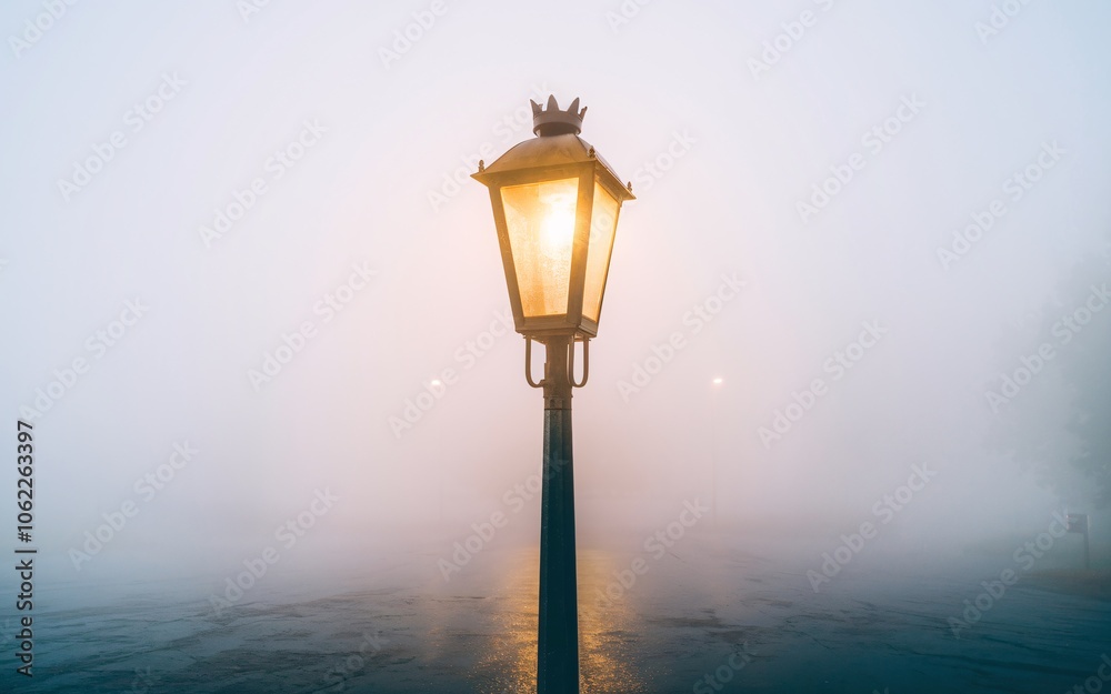 street lamp in the fog A single street lamp glows brightly in the thick fog. street lamp in the fog A single street lamp glows brightly in the thick fog.