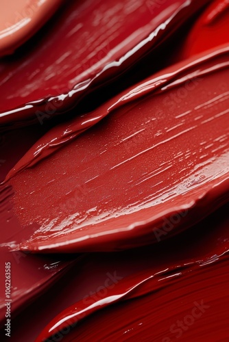 Rich layers of red lipstick in close-up texture