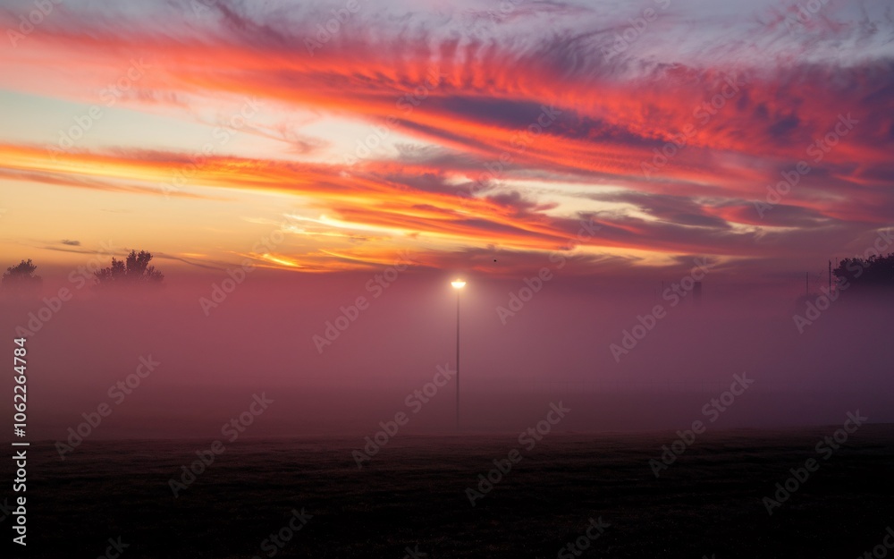 street lamp in the fog A single lamp post shines through the fog, with a colorful sunset in the background. street lamp in the fog A single lamp post shines through the fog, with a colorful sunset in the background.