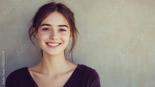 Wallpaper Mural A young European woman with a warm smile in a casual setting during the afternoon Torontodigital.ca