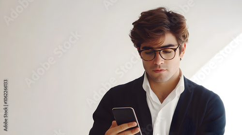 A Sophisticated Business Consultant with Glasses: Conveying Professionalism in a Bright Environment photo