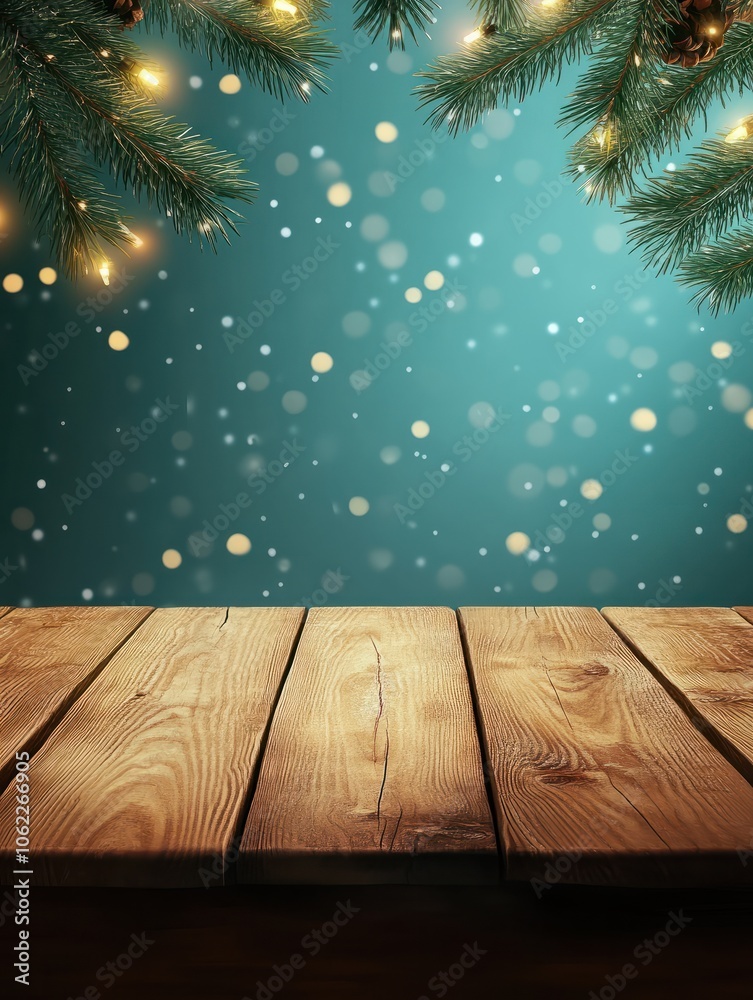 Christmas holiday background with empty wooden table Christmas holiday background with empty wooden table