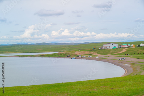 Fototapeta Naklejka Na Ścianę i Meble -  Ogii Lake, a freshwater lake in eastern Arkhangai, in central Mongolia, well known for its fish and for birdlife, Mongolia