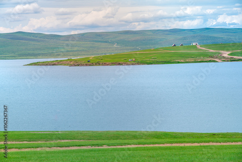 Fototapeta Naklejka Na Ścianę i Meble -  Ogii Lake, a freshwater lake in eastern Arkhangai, in central Mongolia, well known for its fish and for birdlife, Mongolia