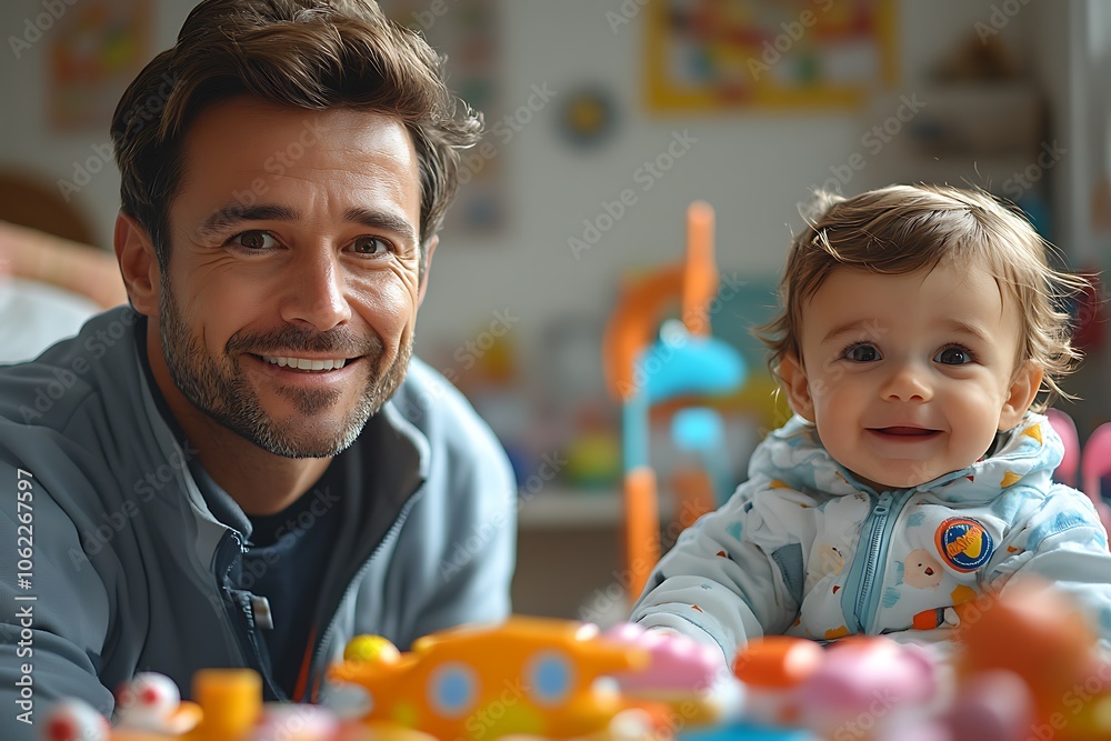 Father and baby share a playful moment at home Father and baby share a playful moment at home