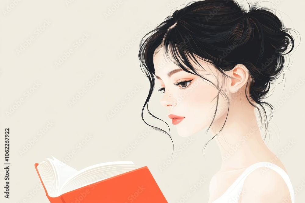 Minimalistic illustration of a woman reading a book, perfect for modern interior decor or editorial design Minimalistic illustration of a woman reading a book, perfect for modern interior decor or editorial design