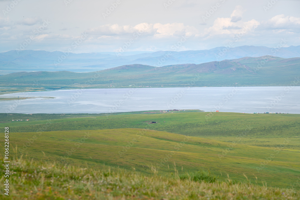 Obraz premium Ogii Lake, a freshwater lake in eastern Arkhangai, in central Mongolia, well known for its fish and for birdlife, Mongolia
