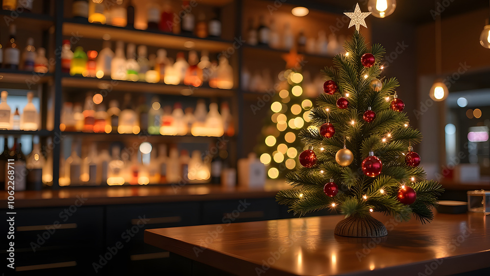 Christmas tree on the bar counter Christmas tree on the bar counter
