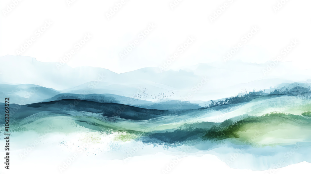 Brush stroke in soft blues and greens, layered, isolated, concept serene background Brush stroke in soft blues and greens, layered, isolated, concept serene background