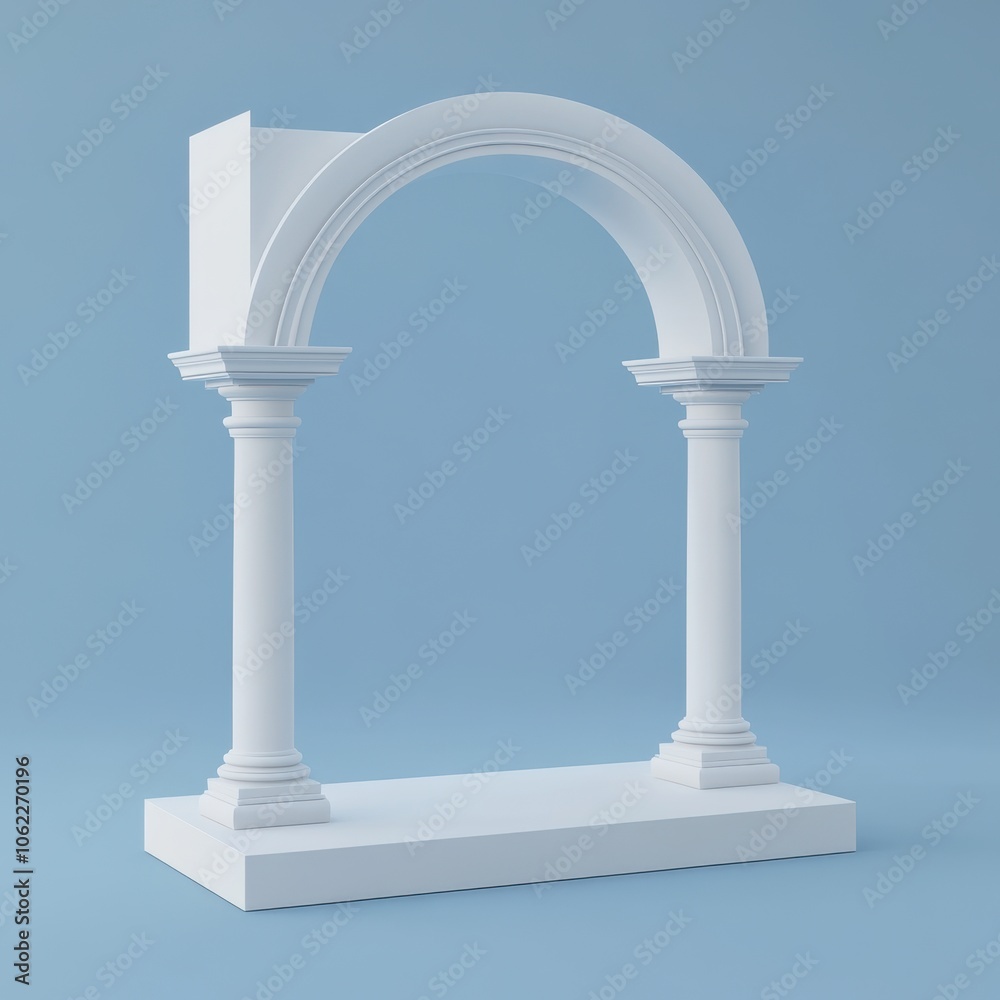 Minimalist White Arch Columns on a Blue Background Minimalist White Arch Columns on a Blue Background