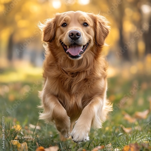 Boundless energy in a running golden retriever