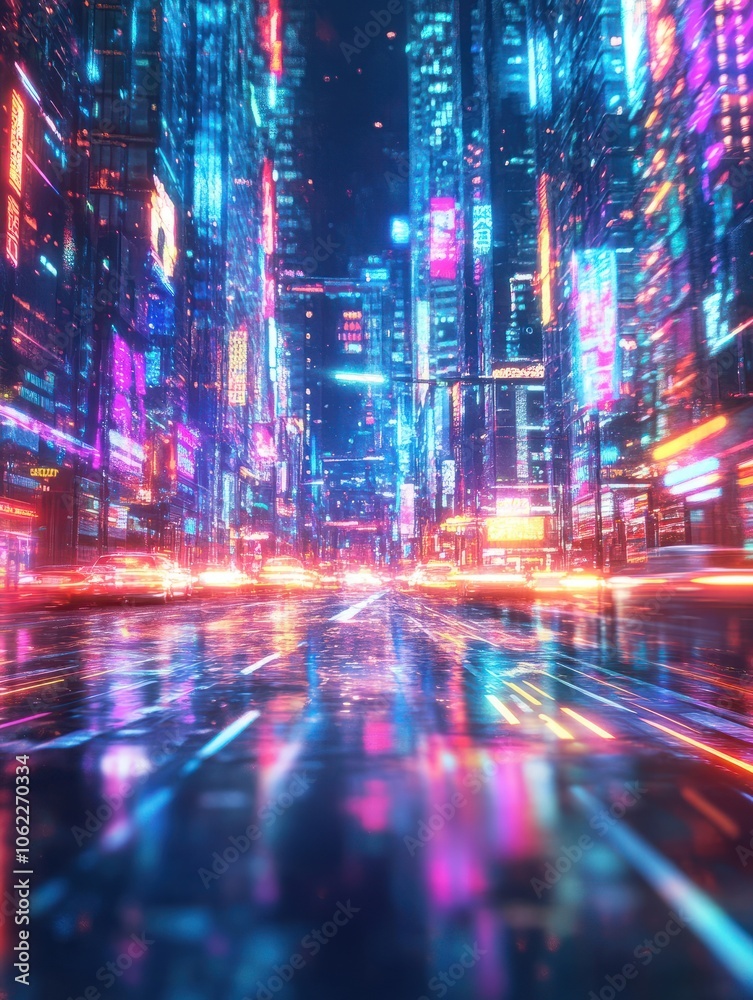 Futuristic cityscape: blurred neon lights in bokeh style - vibrant urban night background for modern designs and concepts Futuristic cityscape: blurred neon lights in bokeh style - vibrant urban night background for modern designs and concepts