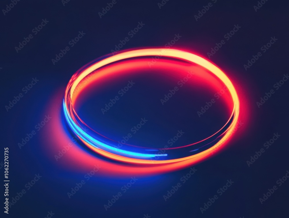 Obraz premium Neon circle minimalism with glowing red and blue light for futuristic design