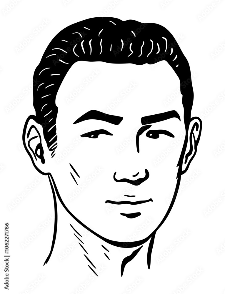 Portrait of a young asian man. Beautiful people. Black and white scat on a white background. Vector art illustration Portrait of a young asian man. Beautiful people. Black and white scat on a white background. Vector art illustration