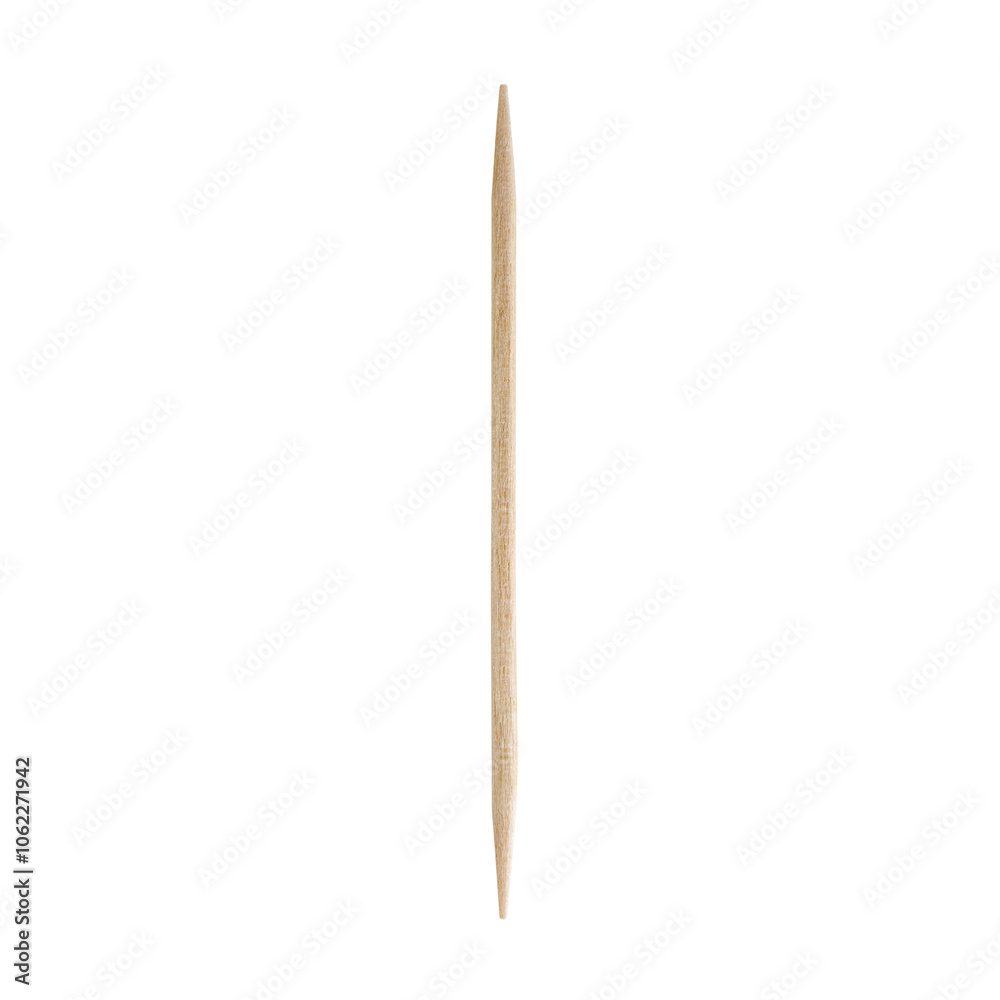 One wooden toothpick isolated on white background. High quality studio photography..
