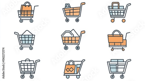 Set vector line icons related to shopping carts including Express Checkout, Mobile Shop, and more, with editable strokes and 48x48 pixel precision photo