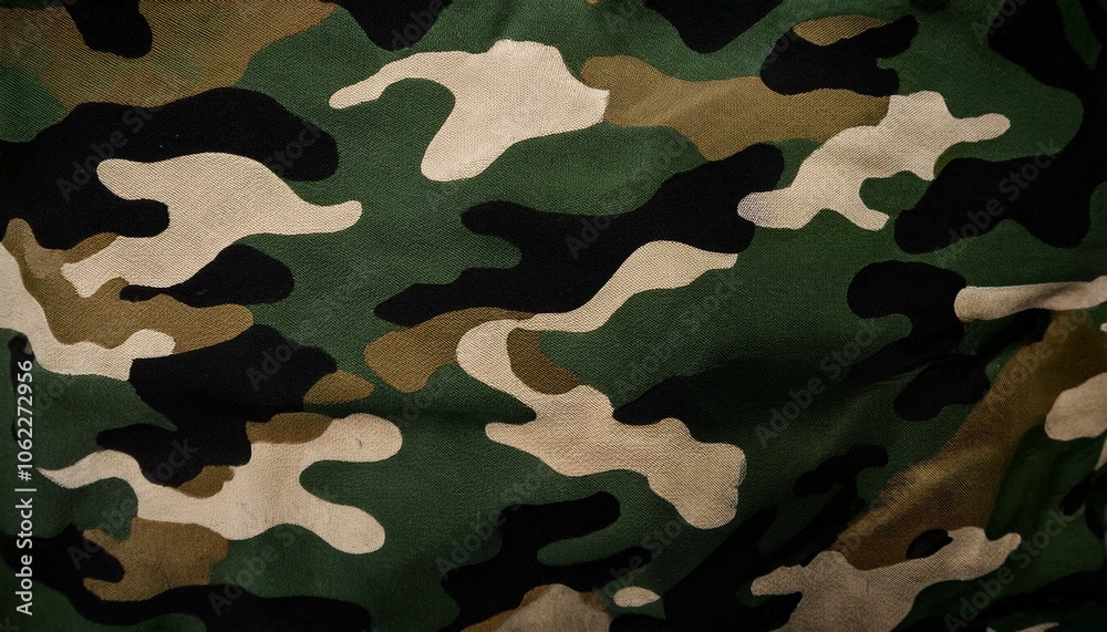 Fototapeta premium Close-up of a camouflage pattern in shades of green, brown, and black.