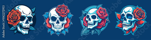 four skull rose illustrations, poison danger tattoo dark