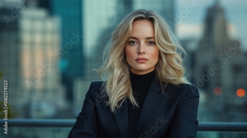 A beautiful blonde caucasian european woman in suit, businesswoman.