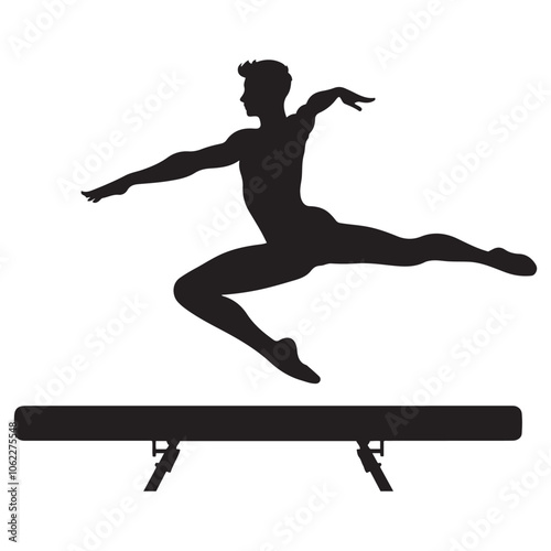   gymnast on balance beam silhouette vector black color white background 