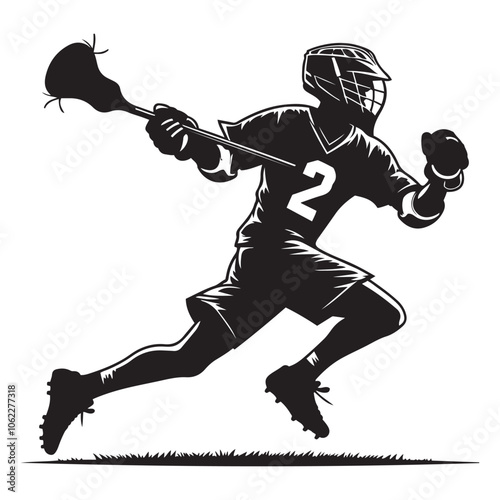 Lacrosse player running silhouette vector black color white background 