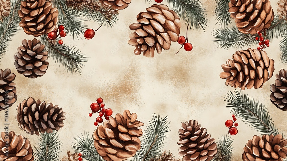 Obraz premium Christmas pinecone patterns with rustic textures