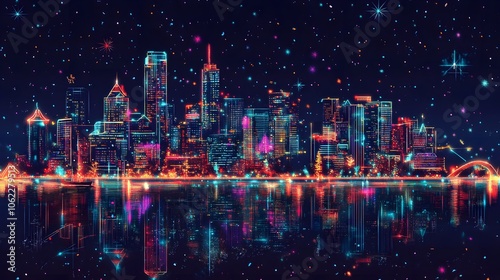 Wallpaper Mural Christmas city skyline patterns adorned with holiday lights Torontodigital.ca