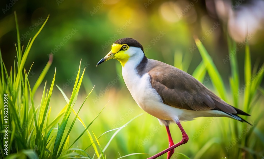 Fototapeta premium Captivating Masked Lapwing in Tall Grass