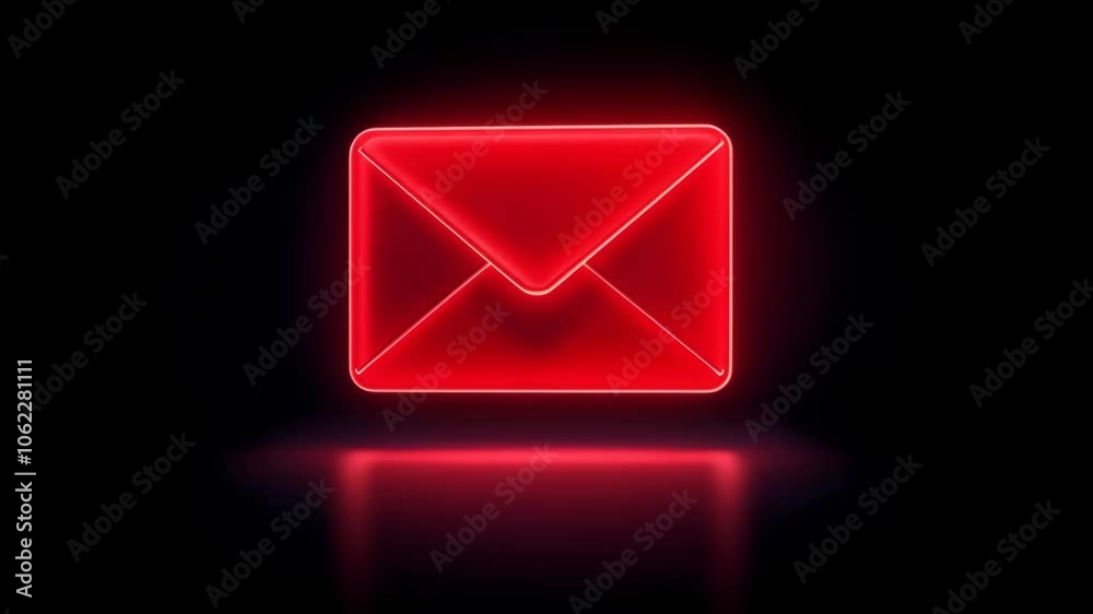 red neon glowing hologram icon of an envelope or letter, electronic digital mail red neon glowing hologram icon of an envelope or letter, electronic digital mail