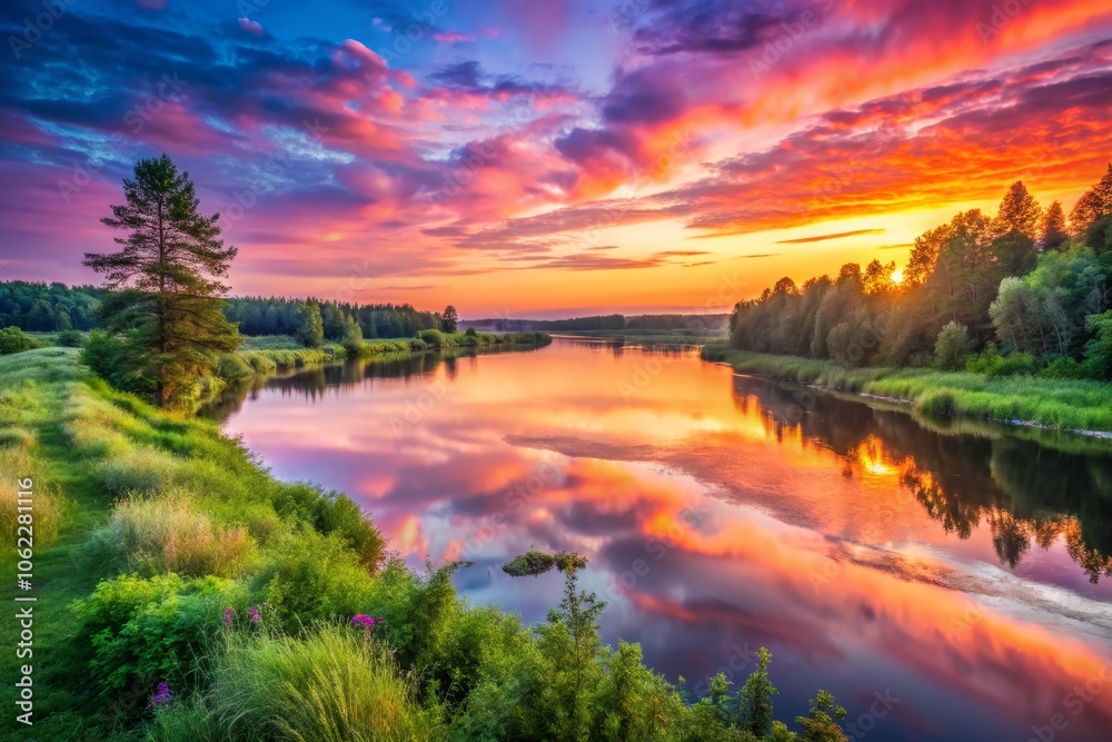 Obraz premium Stunning Sunrise Over Kirov River Coastline