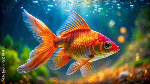 Closeup of Goldfish Swimming in Clear Water