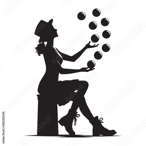 Street performer juggling silhouette vector art black color design and solid white background 