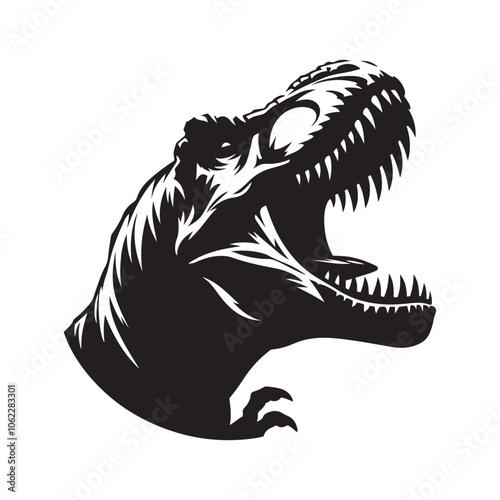 T-rex roaring Silhouette  vector black color and solid white background