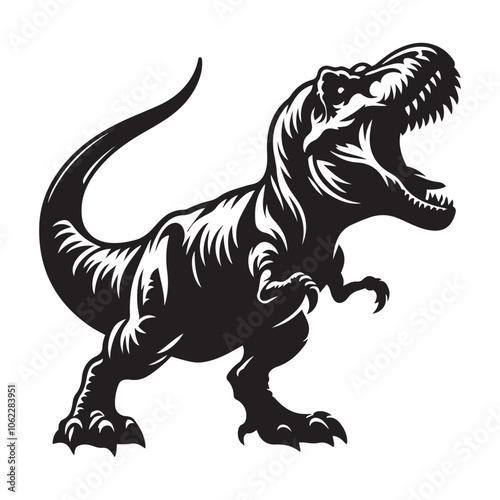 T-rex roaring Silhouette  vector black color and solid white background