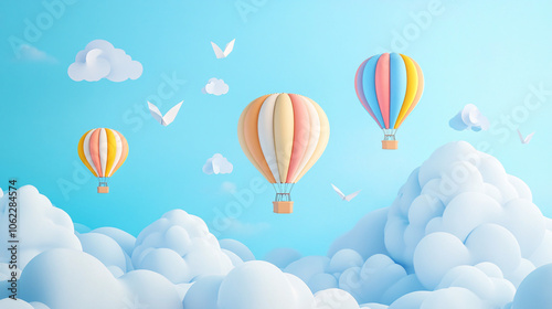 Wallpaper Mural Colorful hot air balloons floating through a sky full of paper clouds, symbolizing adventure and dreams.  Torontodigital.ca