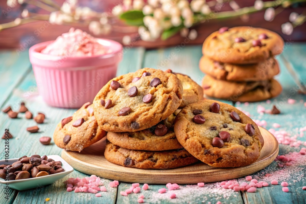 Sweet Chocolate Chip Cookies with Pink Salt Garnish Sweet Chocolate Chip Cookies with Pink Salt Garnish