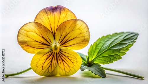 Yellow Pressed Pansy Flower with Green Leaves for Crafts photo