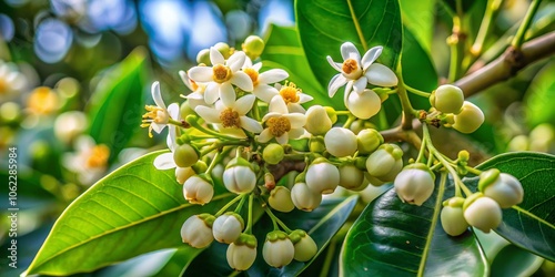 White Calophyllum Inophyllum Flowers in Blooming Panicle